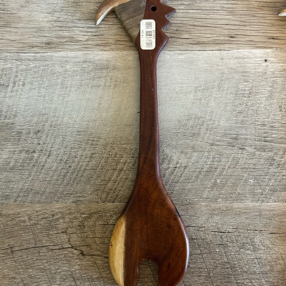 Vintage Hand Carved Wood Man Woman Salad Spoon‎ Fork Set Folk Art Kitchen Decor